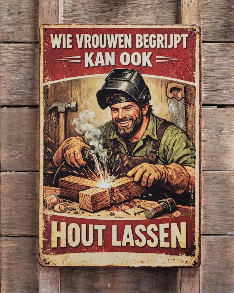 Vrouwen begrijpt hout lassen reclamebord van metaal wanddeco, Info@deconoord.nl, Deco Noord, Nieuw, Ophalen of Verzenden