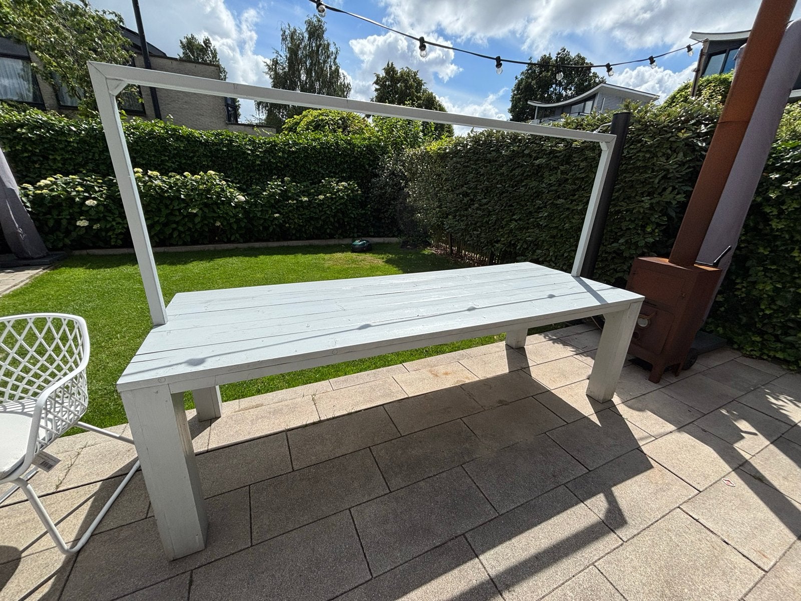 Steigerhouten tuintafel - 260x97x76cm, Tuin en Terras, Tuintafels, Ophalen, Gebruikt, Rechthoekig, Hout