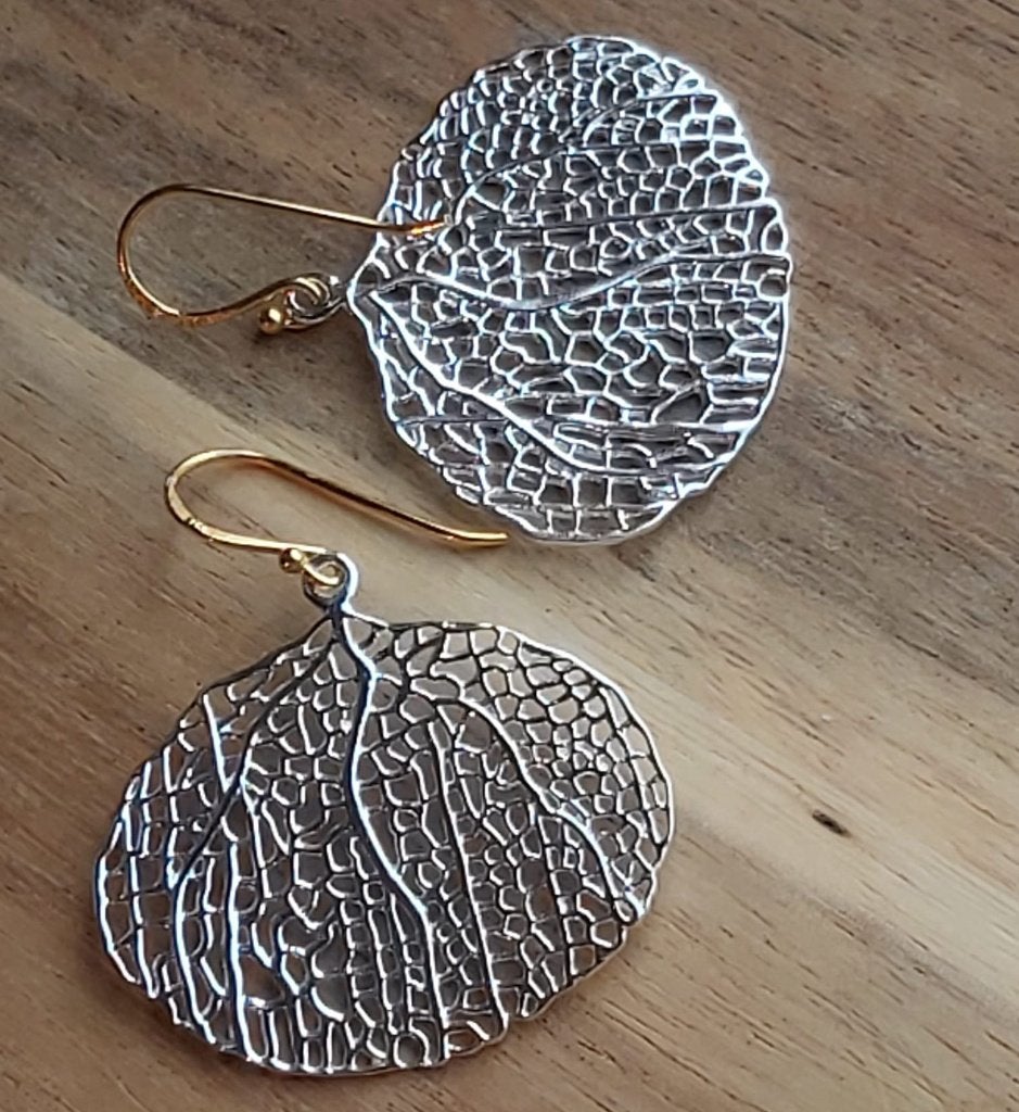 Modernist 3D Finse stijl fraaie zilveren oorbellen koraal, Hangers, Verzenden, Nieuw, Goud