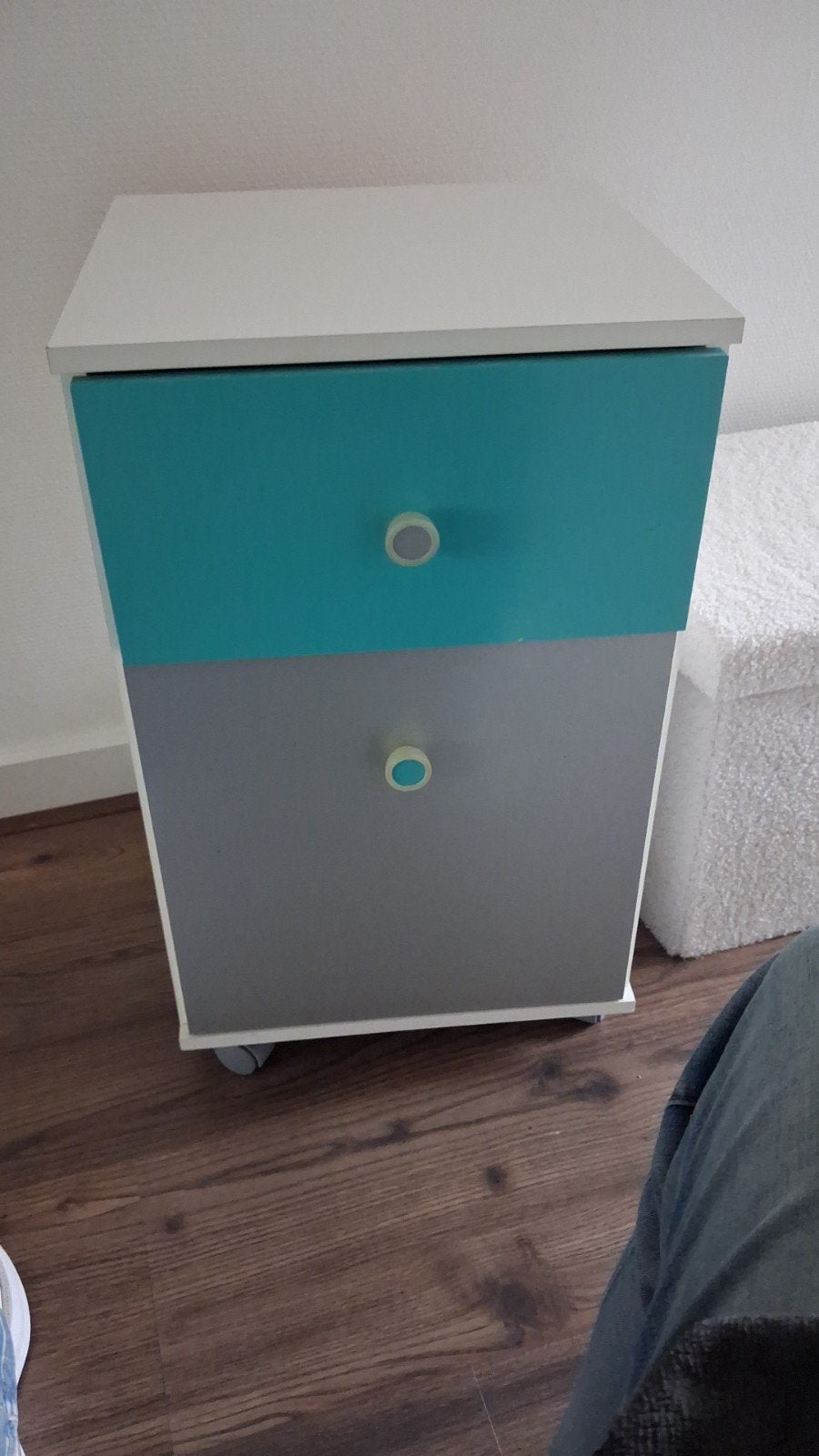 Ladeblok op wielen met 2 laden - Wit, grijs, turquoise, Ophalen