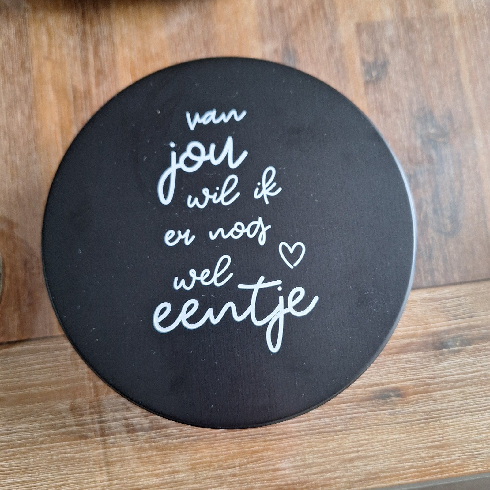 Zoedt bewaarblik met tekst, Ophalen of Verzenden, Zo goed als nieuw, Zwart, Metaal