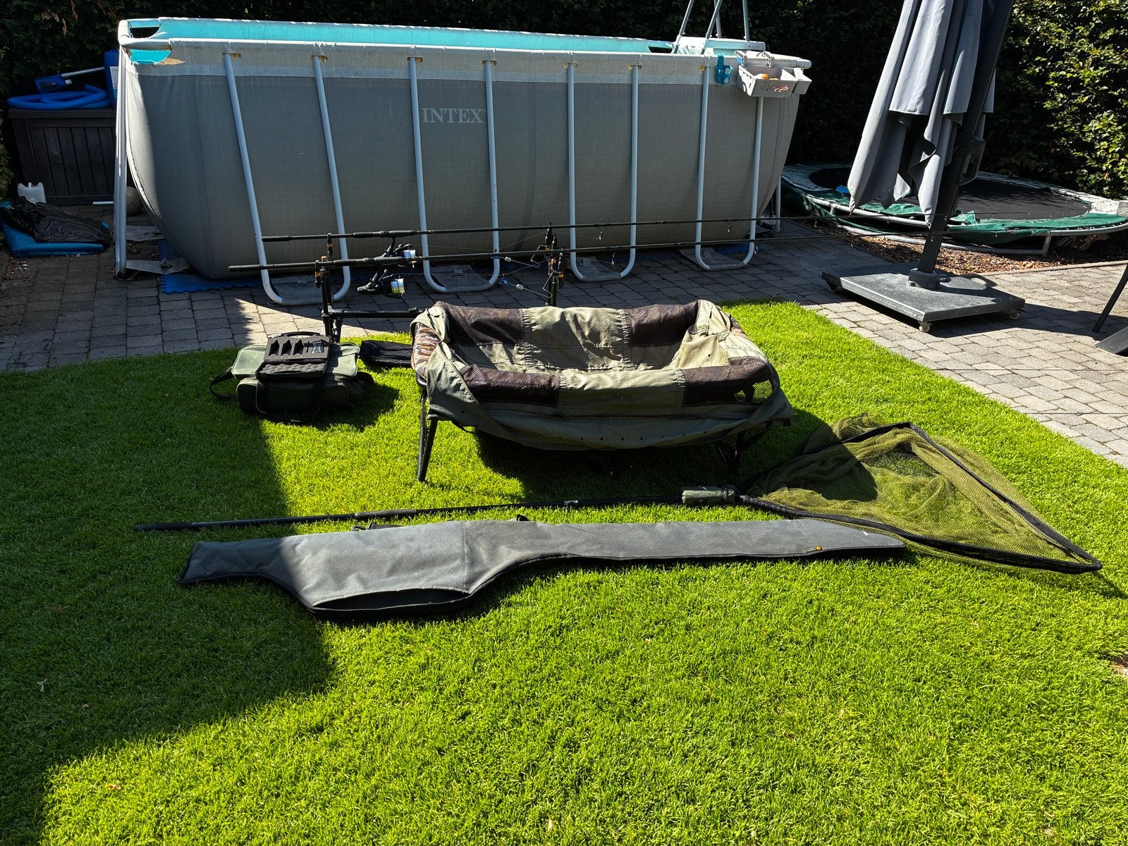 Complete karperset met rodpod, beetmelders, onthaakmat en me, Watersport en Boten, Hengelsport | Karpervissen, Ophalen, Gebruikt
