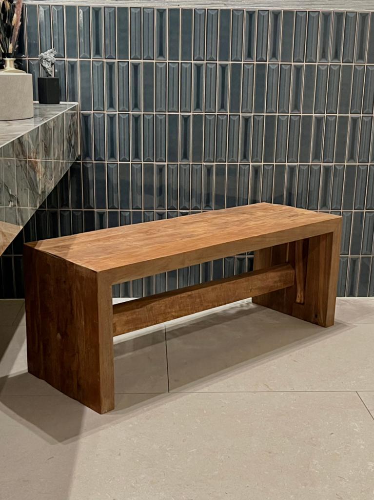 Massief houten bankje - Teak look, Huis en Inrichting, Bruin, Ophalen of Verzenden, Zo goed als nieuw, Eén