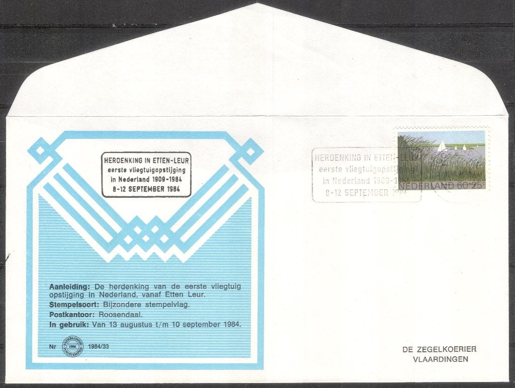 Herdenking 1e vliegtuigopstijging Nederland 1909-1984, Postzegels en Munten, Brieven en Enveloppen | Nederland, Verzenden, Envelop