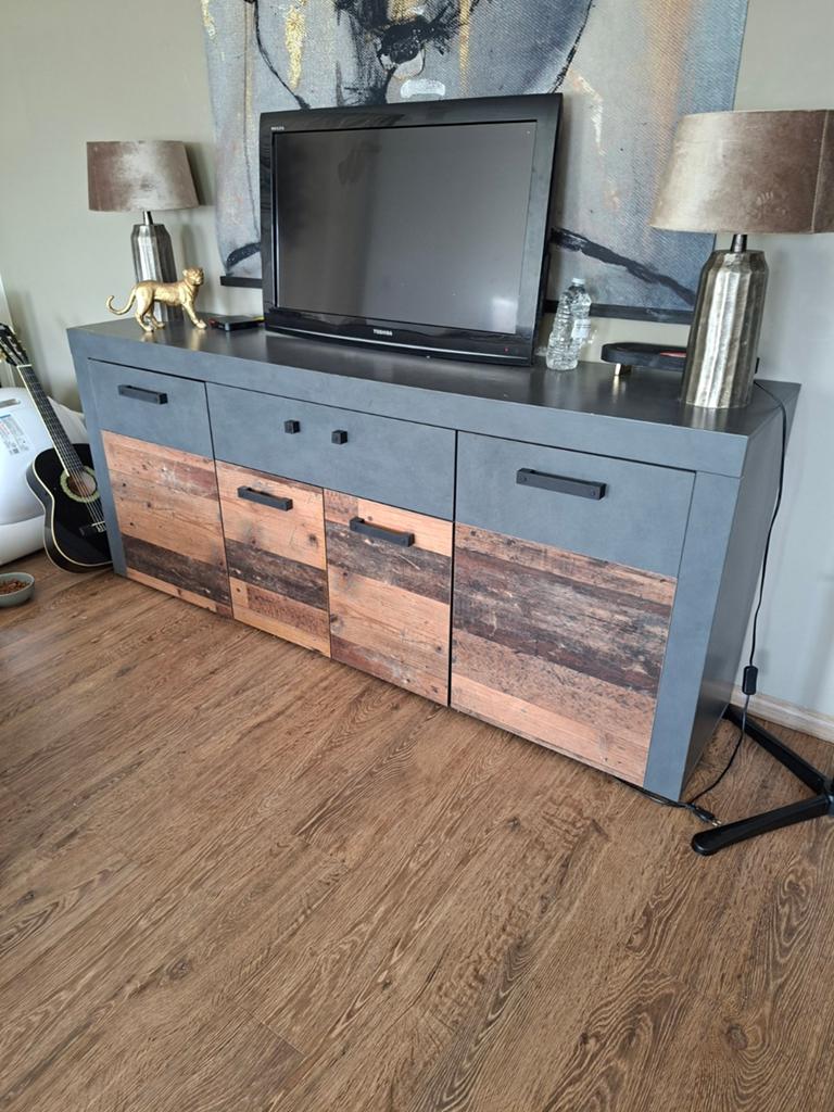 Industriële dressoir met houten fronten, Overige houtsoorten, Gebruikt, 150 tot 200 cm, Ophalen of Verzenden