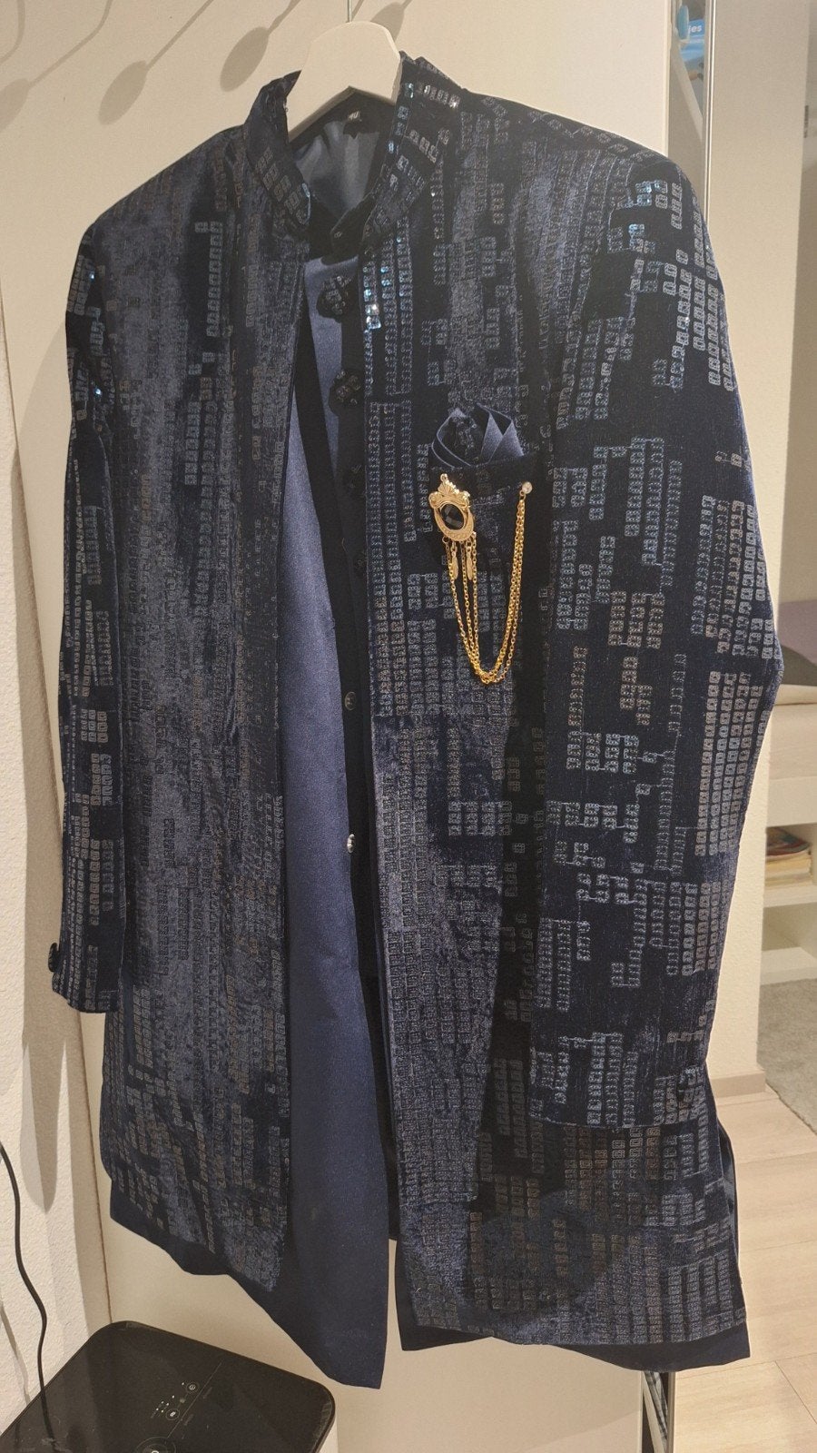 Prachtige Indiase Sherwani Pak - Blauw met pailletten, Onbekend, Ophalen of Verzenden, Zo goed als nieuw, Maat 48/50 (M)
