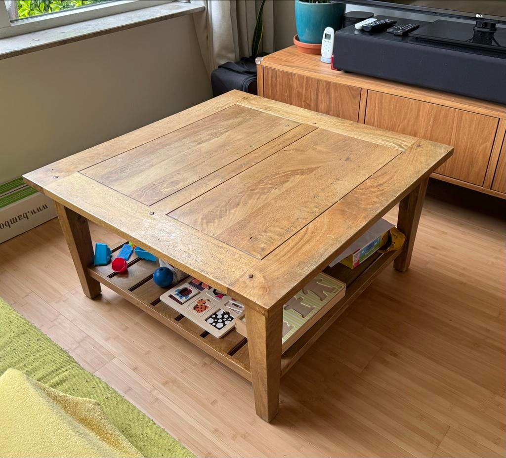 Riviera Maison Salontafel - Hoogwaardig Hout, Ophalen, Gebruikt, 100 tot 150 cm, Vierkant