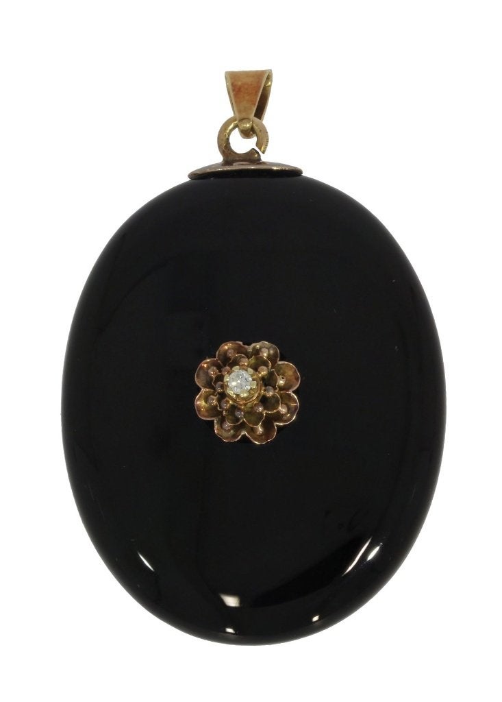 Grote diamant onyx foto medaillon antiek goud hanger fraai