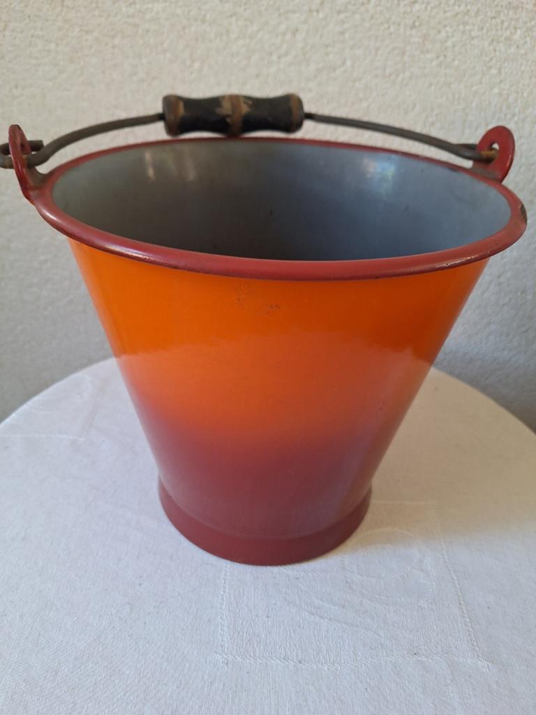 Emaille emmer oranje vintage verzamelaar, Ophalen