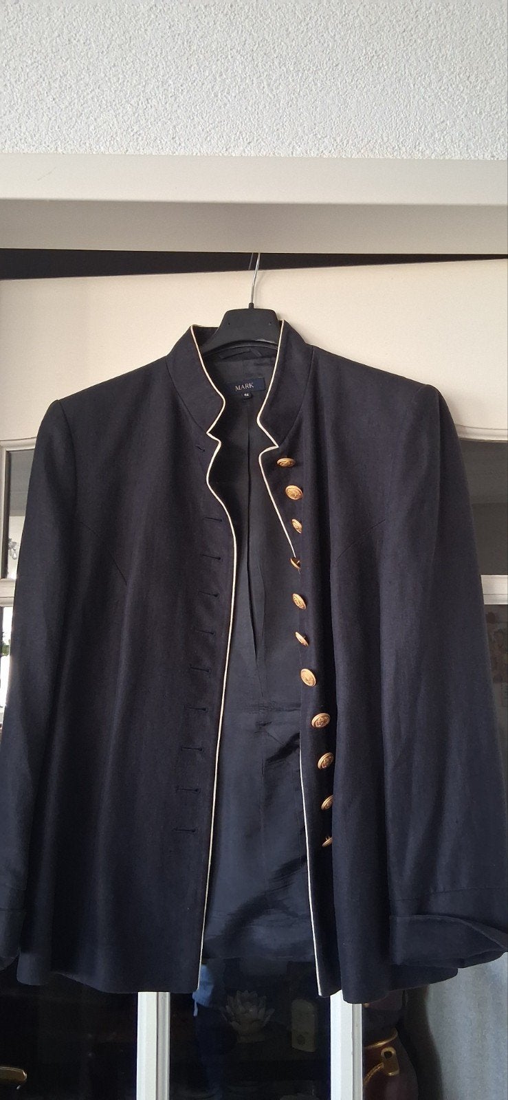 Chique linnen damespak van MARK (jasje, gilet, broek), Blauw, Maat 42/44 (L), Ophalen of Verzenden, Lang