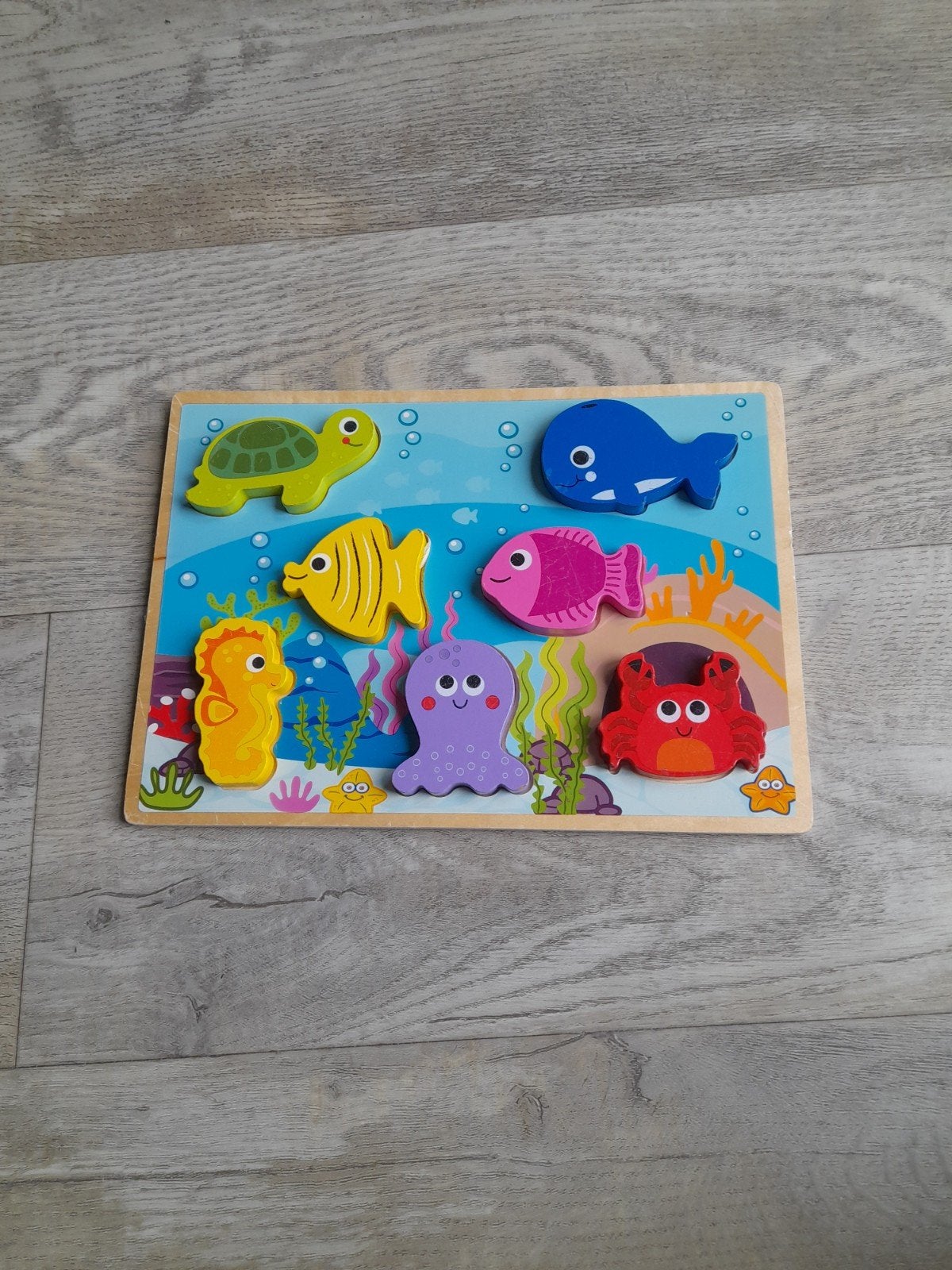 Houten puzzel met zeedieren voor kinderen, 2 tot 4 jaar, Gebruikt, Ophalen of Verzenden, Van hout