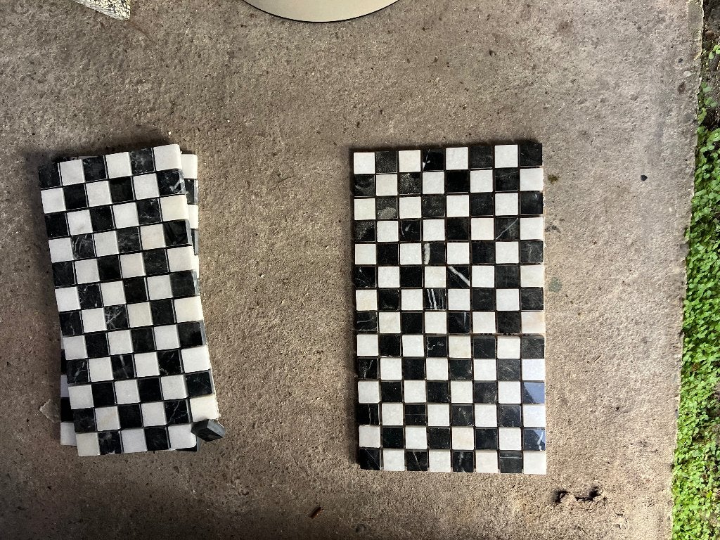 Tegels wit zwart marmer blokjes op gaas, Ophalen, Nieuw, Minder dan 20 cm, Minder dan 20 cm