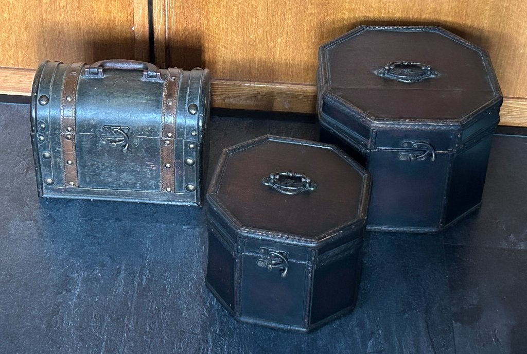 Set van 3 opbergbox / kistjes - Bruinrood, Ophalen of Verzenden, Gebruikt, Minder dan 50 cm, Minder dan 50 cm