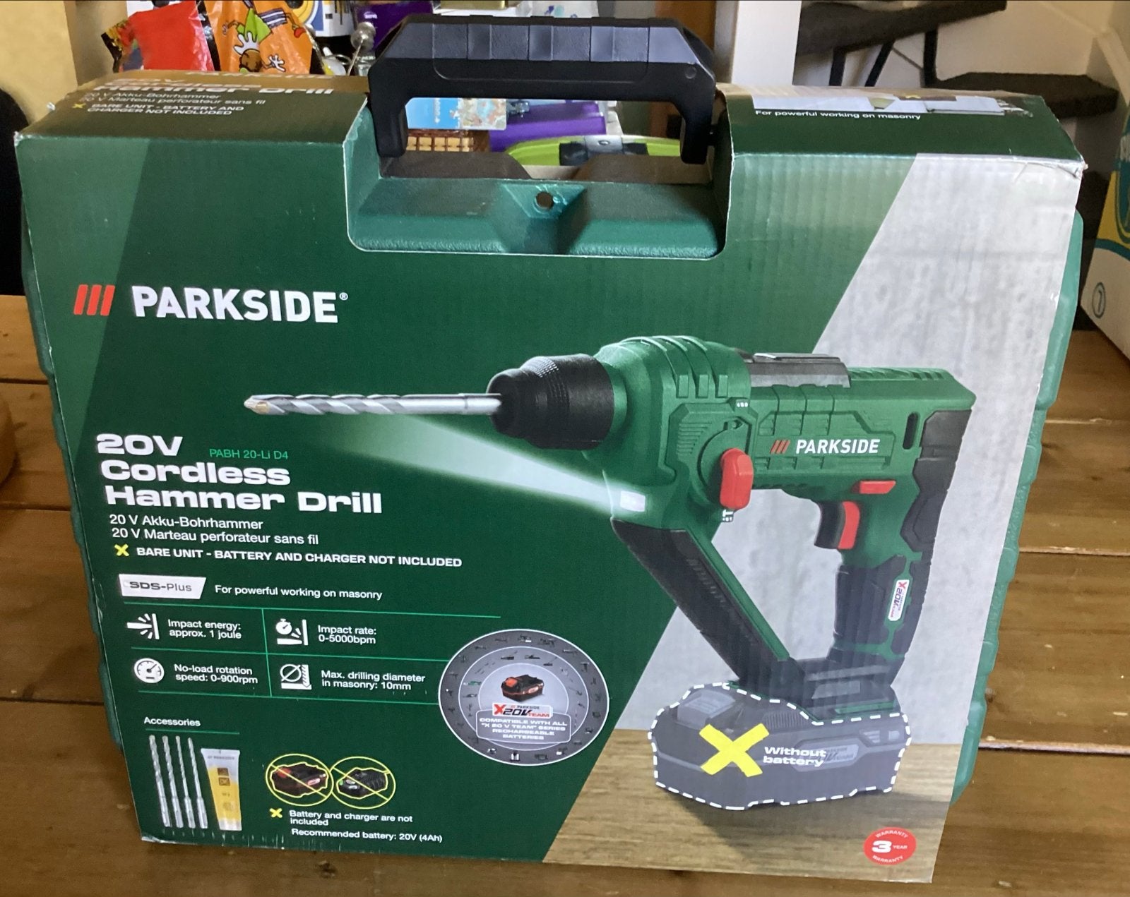 LEGE PARKSIDE PABH 20-LI D4 ACCU-KLOPBOOR KOFFER MET BOREN, Ophalen of Verzenden, Zo goed als nieuw