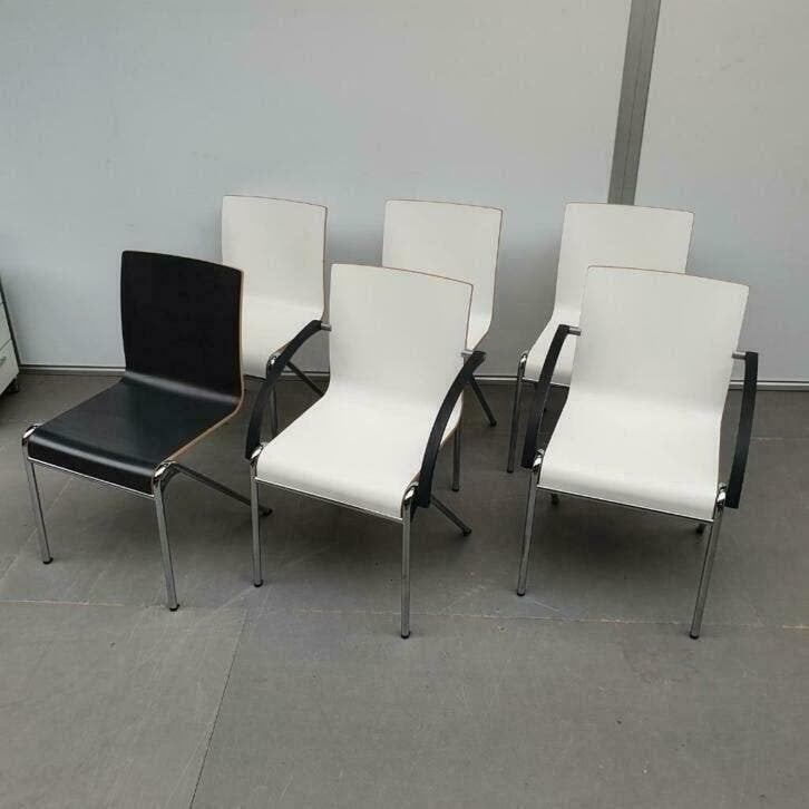 6x DRABERT VUELO houten design stoelen antraciet en wit, Ophalen, Gebruikt, Vijf, Zes of meer stoelen