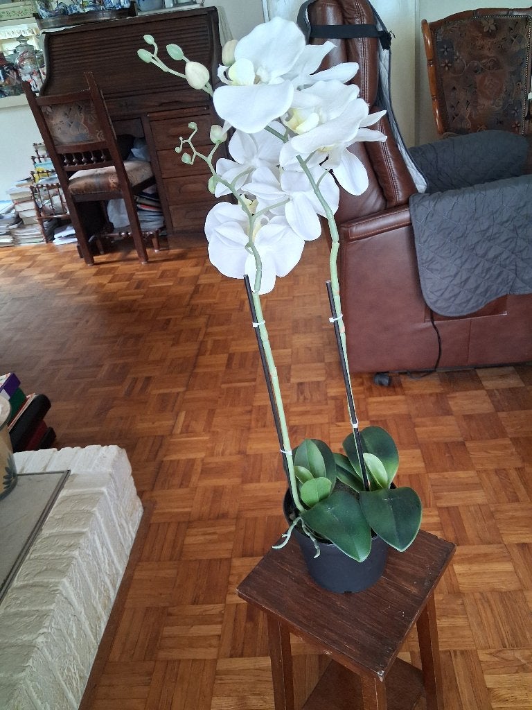 orchidee kunstplant 2 plant 2 tak witte bloemen pot, Ophalen, Met pot of vaas, Kunstplant, 60 cm