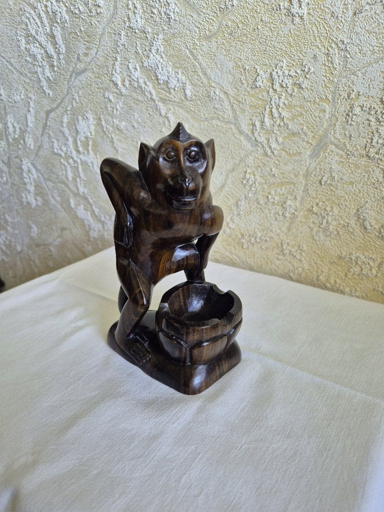 Vintage Balinese Asbak / Bakje met Aap - Coromandel Hout, Antiek en Kunst, Ophalen of Verzenden