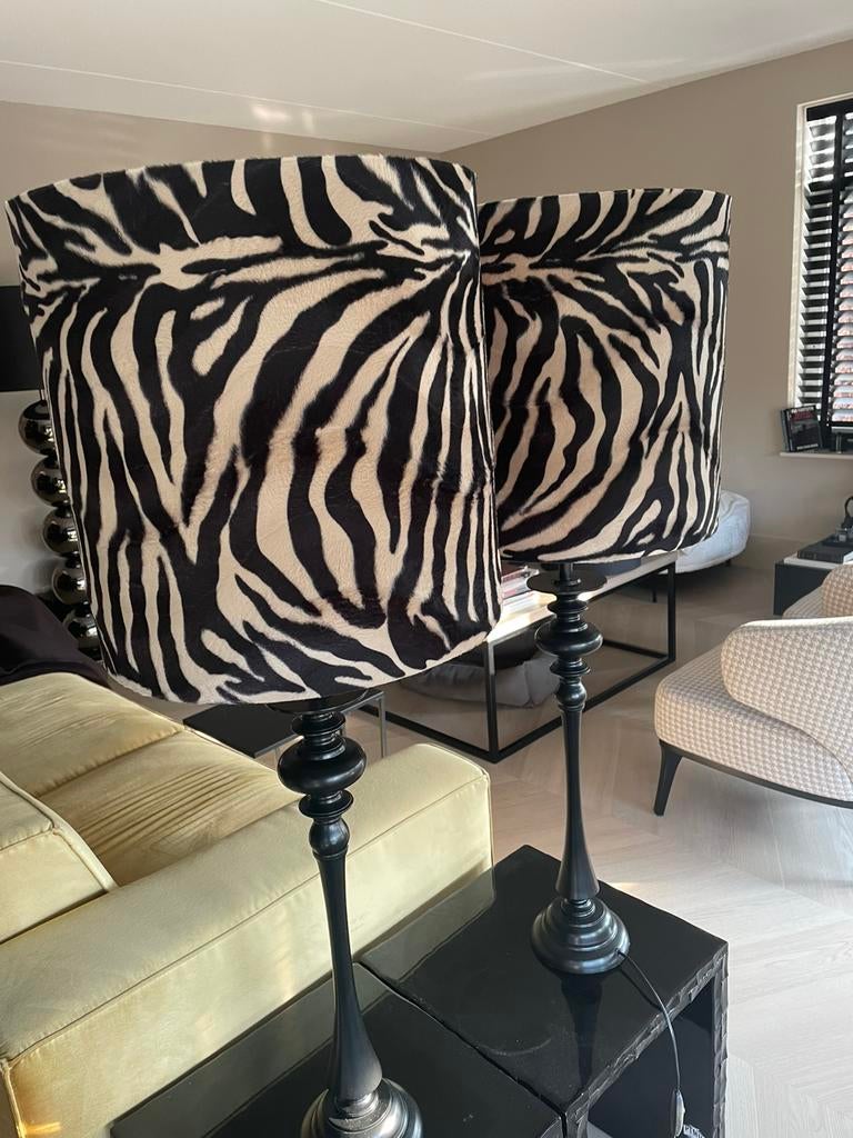 Stoffen velours Lampenkappen 40x40x40 zebra savanne, Beige, 25 tot 50 cm, Rond, Ophalen of Verzenden