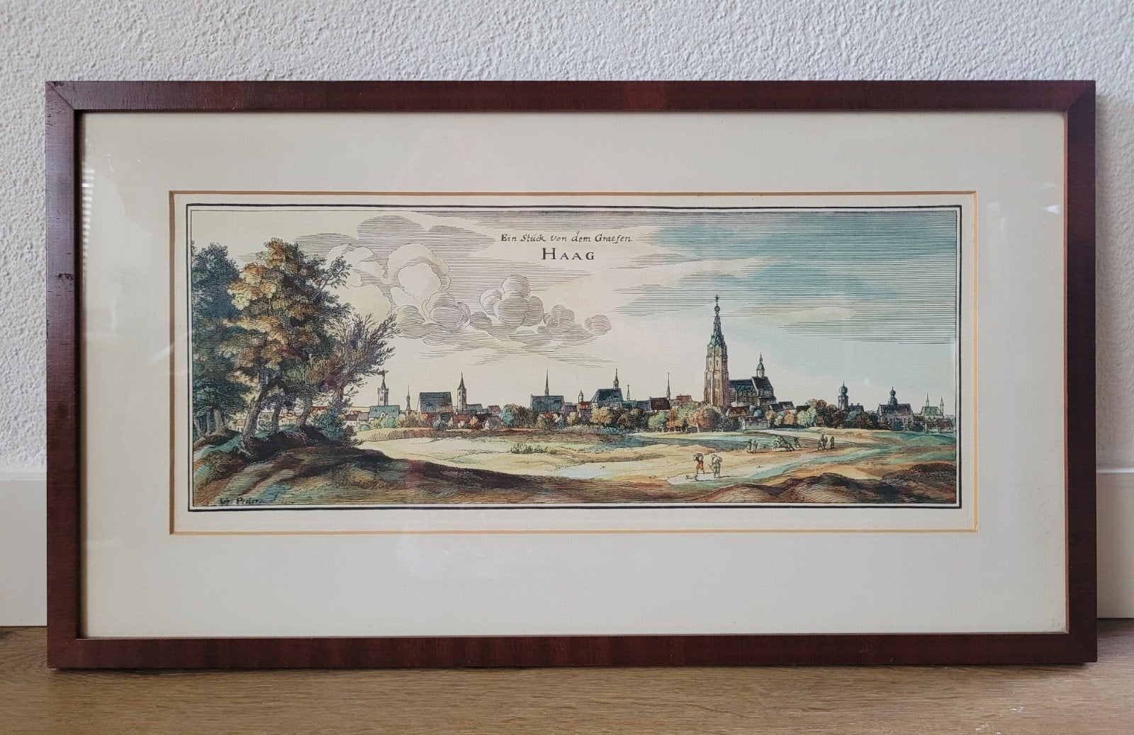 Kopergravure 'Ein Stuck von dem Graefen Haag' ingelijst, Gesigneerd, 31 cm, Stadsgezicht, Ophalen of Verzenden