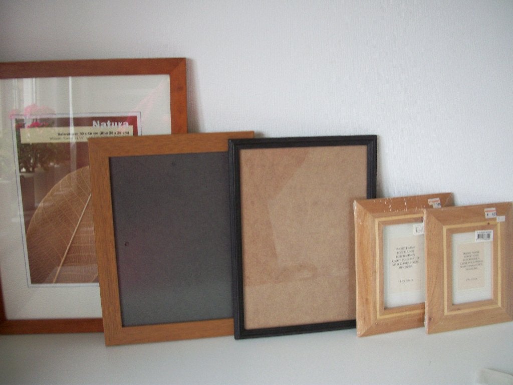 10x Fotolijst met Houten Lijst - 33 x 25 - 32 x 23 - p.stuk, Beige, Met glas, Standaard fotolijst, Ophalen of Verzenden