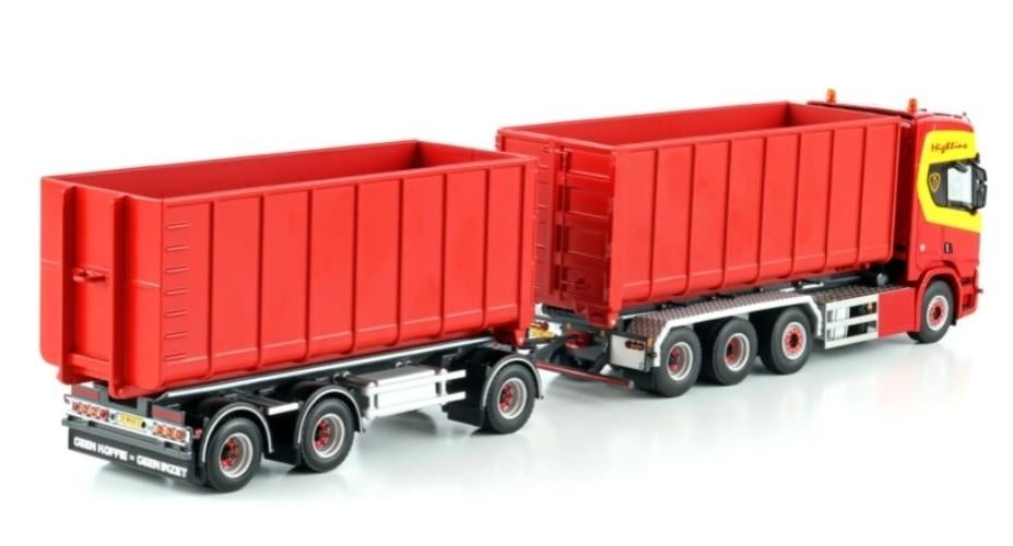 WSI SCANIA R HIGLINE + TRAILER + 40M3 CONTAINER - THEUNISSEN, Hobby en Vrije tijd, Modelauto's | 1:50, Wsi, ., Nieuw, Ophalen of Verzenden