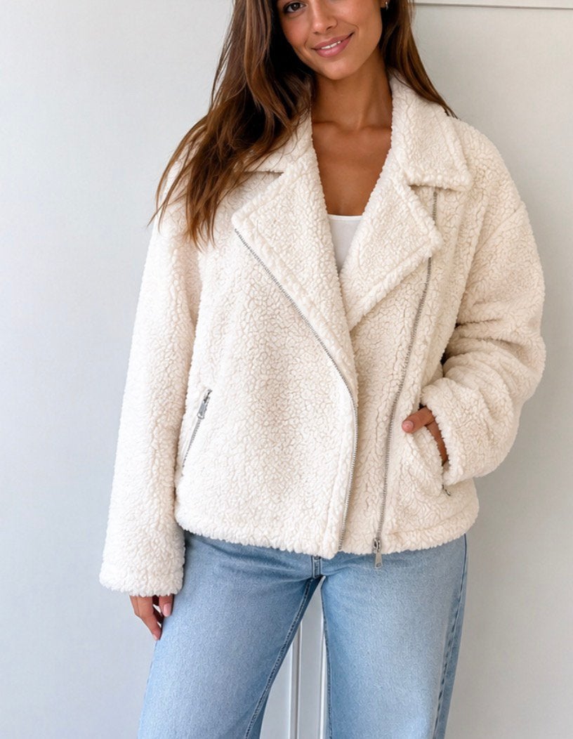 Trendy Witte Teddy Jas Maat XL / 42 - Warm & Stijlvol, Kleding | Dames, Jassen | Winter, Ophalen of Verzenden, Zo goed als nieuw
