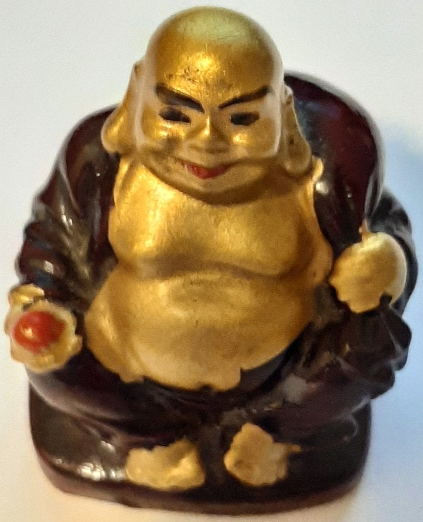 ☸️Brocante: Vergulde boeddha - Rijkdom, geluk etc.🏷️€12,-, Ophalen of Verzenden, 5 cm, Gouden accenten, Goud
