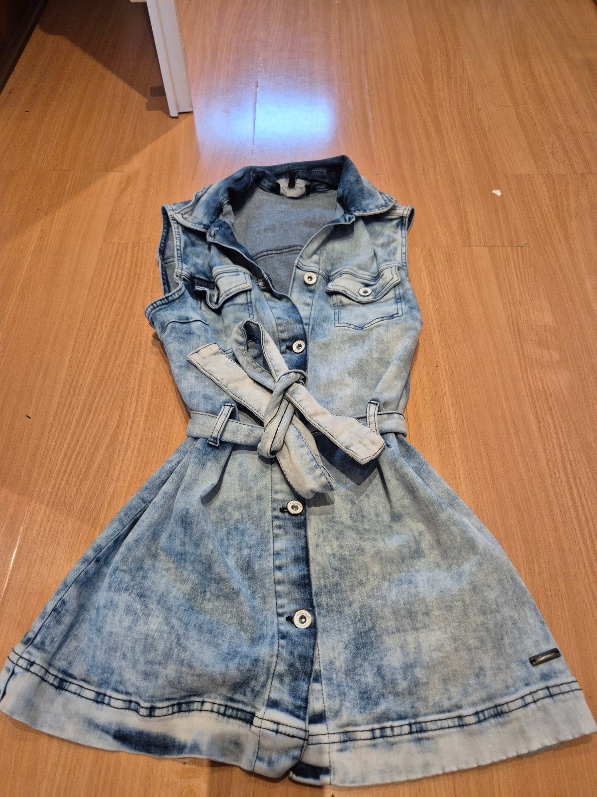 Stoere Denim Jurk Acid Wash & Ceintuur - Maat 38 (M), Maat 38/40 (M), Blauw, Ophalen of Verzenden, Zo goed als nieuw