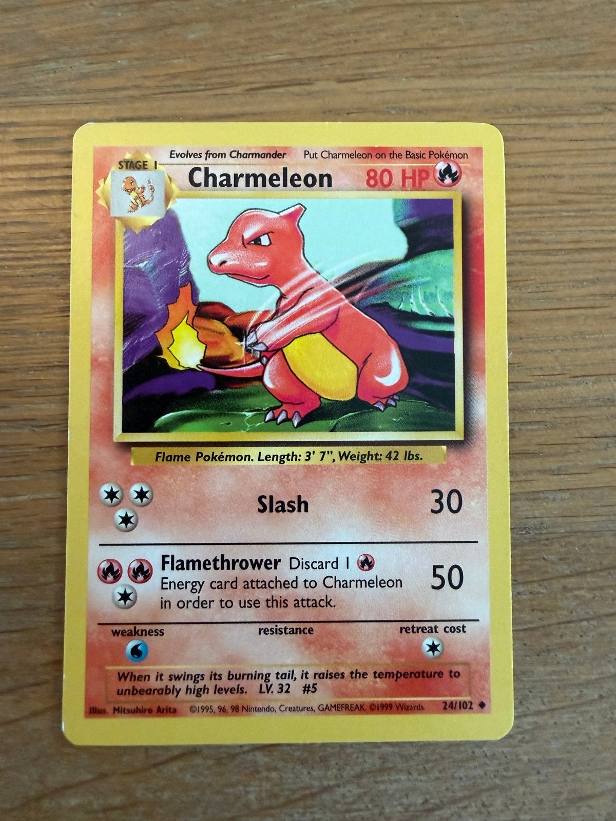Charmeleon Base Set Pokémon Kaart - Keurige Conditie, Hobby en Vrije tijd, Verzamelkaartspellen | Pokémon, Zo goed als nieuw, Losse kaart