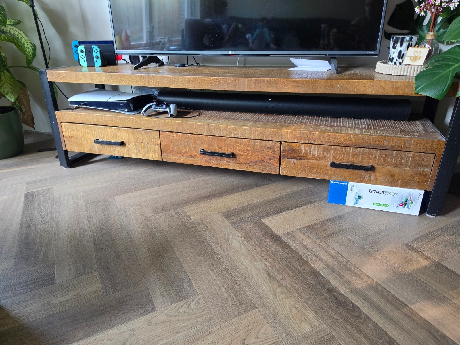 Mango Houten TV Meubel 180x40x50 cm, Gebruikt, 150 tot 200 cm, Minder dan 100 cm, 25 tot 50 cm