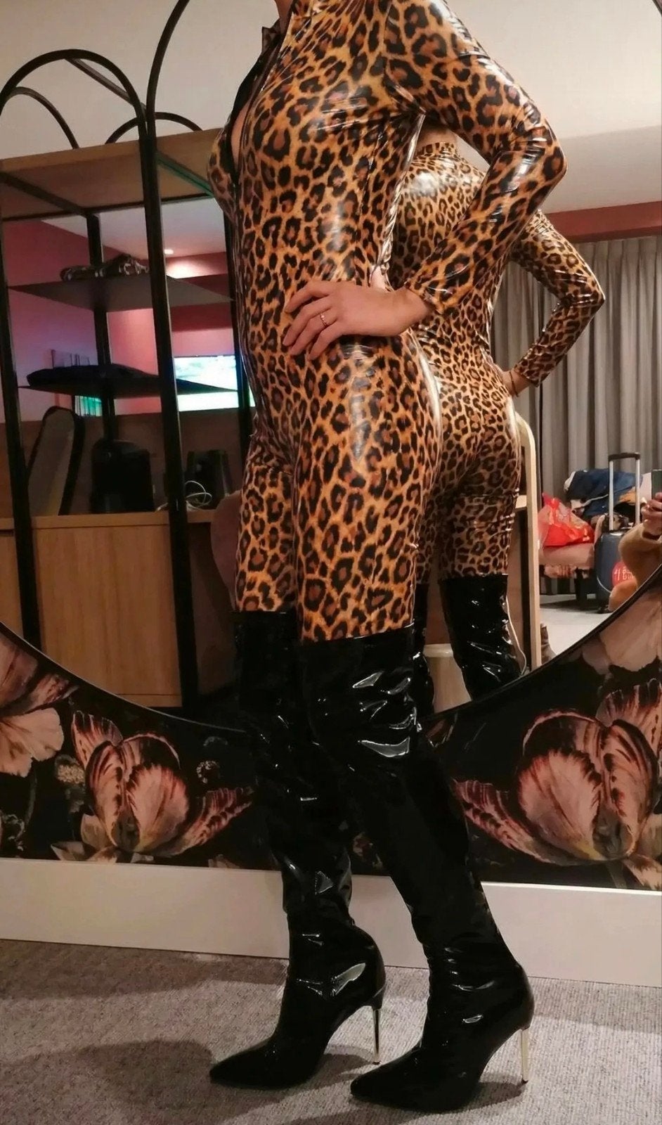 Nieuwe Lak Catsuit in Pantermotief - Maten M, L, XL, Verzenden, Nieuw