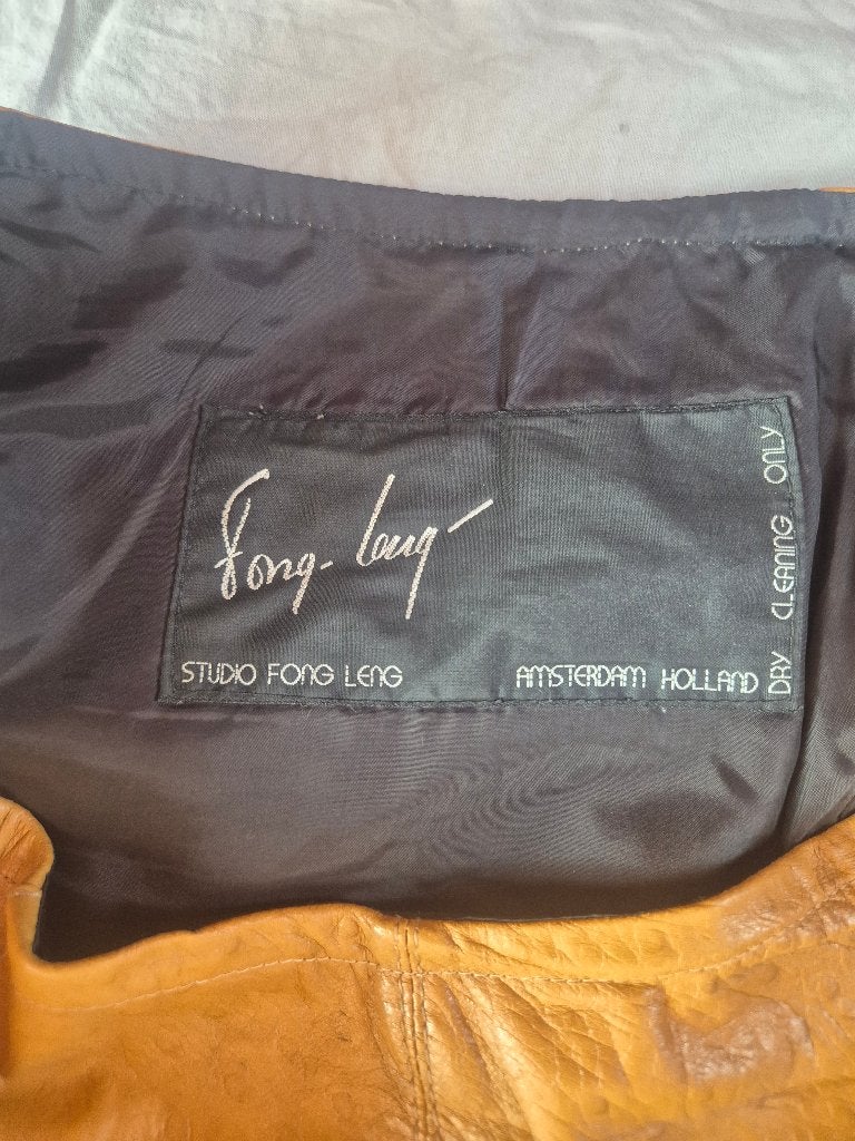 Struisvogelleer lange rok Studio Fong Leng, Maat 42/44 (L), Ophalen of Verzenden, Zo goed als nieuw, Onder de knie