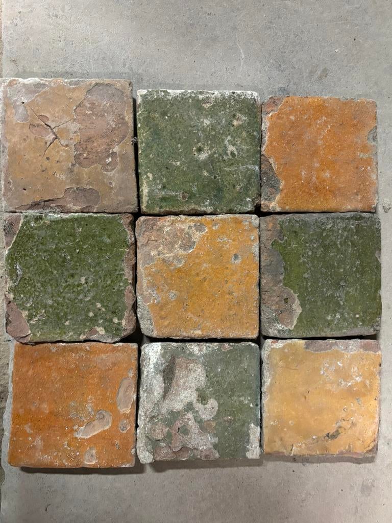 Antieke geglazuurde plavuizen - 400 jaar oud, Ophalen, Gebruikt, Steen of Klei, Minder dan 50 cm