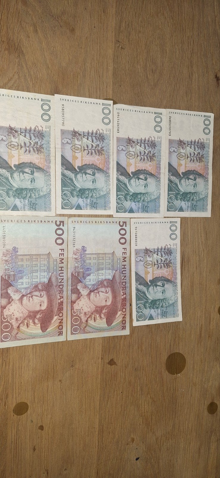 Set Zweedse Kronen: 2x 500 (1989) en 5x 100 (1991), Ophalen of Verzenden