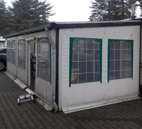 Houten veranda met rondom PVC zeilen, Ophalen, Gebruikt, Veranda