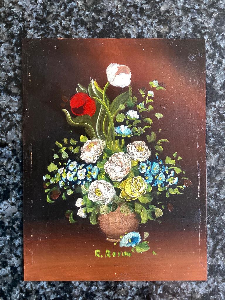 Schilderij, miniatuur, olieverf koper, R. Rosini, vintage, Ophalen