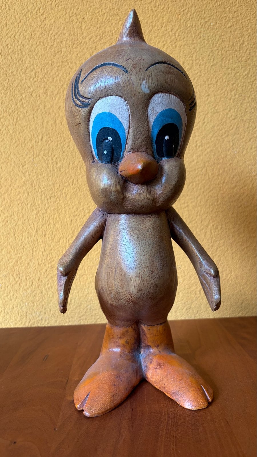 Vintage houten beeldje van Pinokkio en Tweety 30 cm hoog, Ophalen of Verzenden, Gebruikt