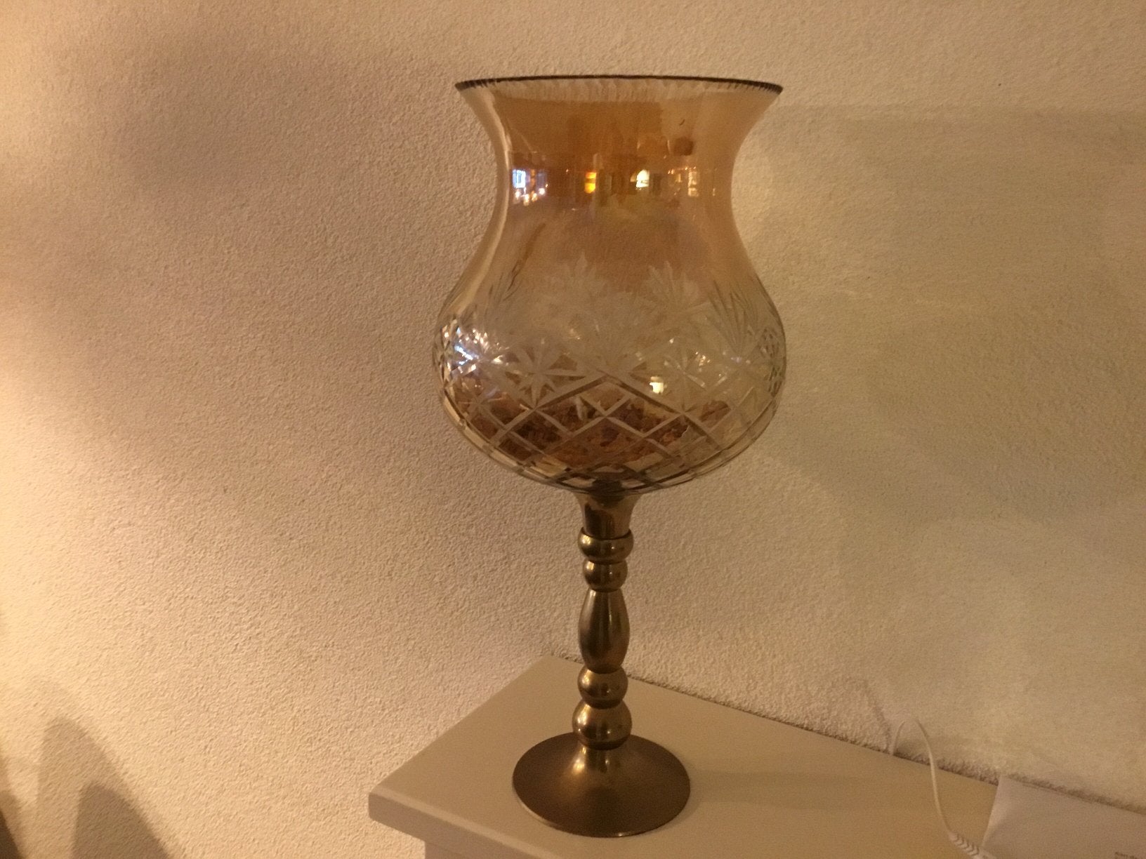 Windlicht  geslepen glas., Ophalen of Verzenden, Zo goed als nieuw, Glas, Windlicht