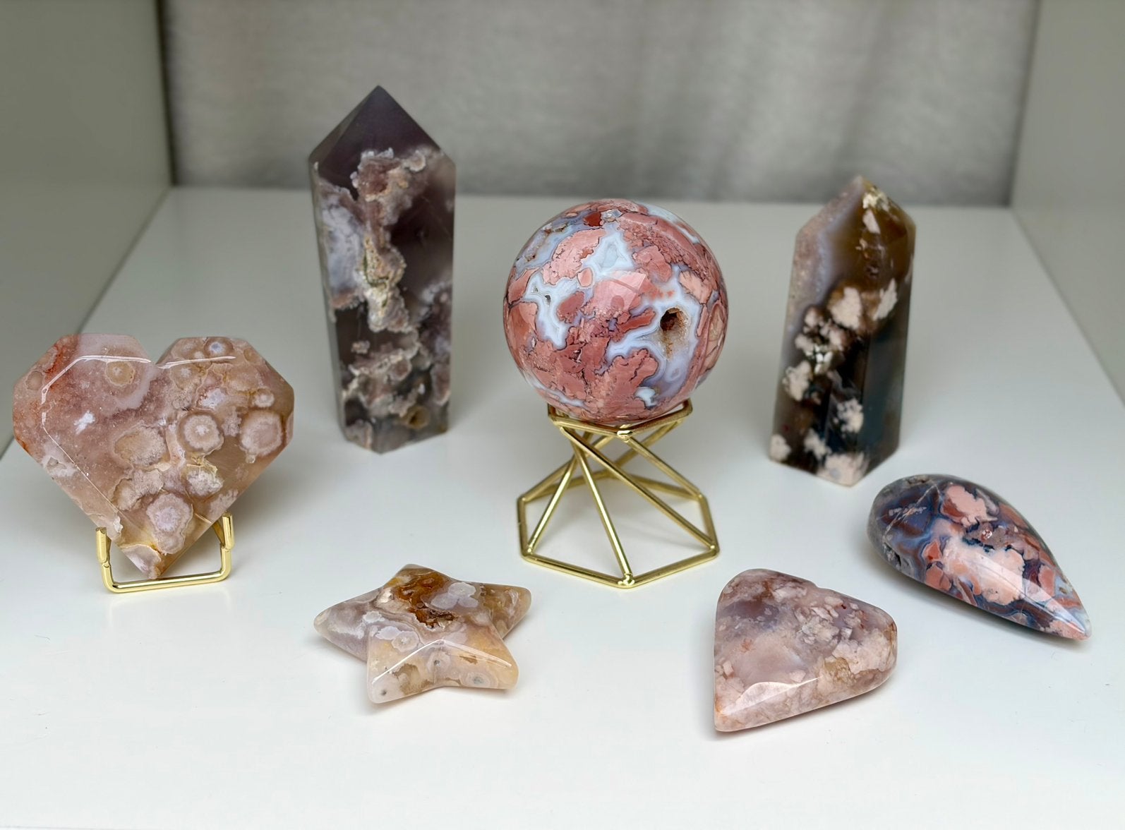Bloemagaat setje, Verzamelen, Mineralen en Fossielen, Mineraal, Verzenden