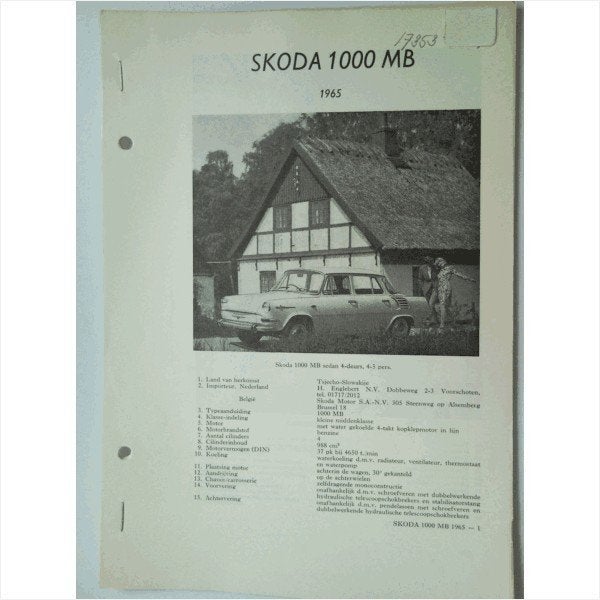 Skoda 1000MB Vraagbaak losbladig 1965 #2 Nederlands, Ophalen of Verzenden, Gelezen, Overige merken