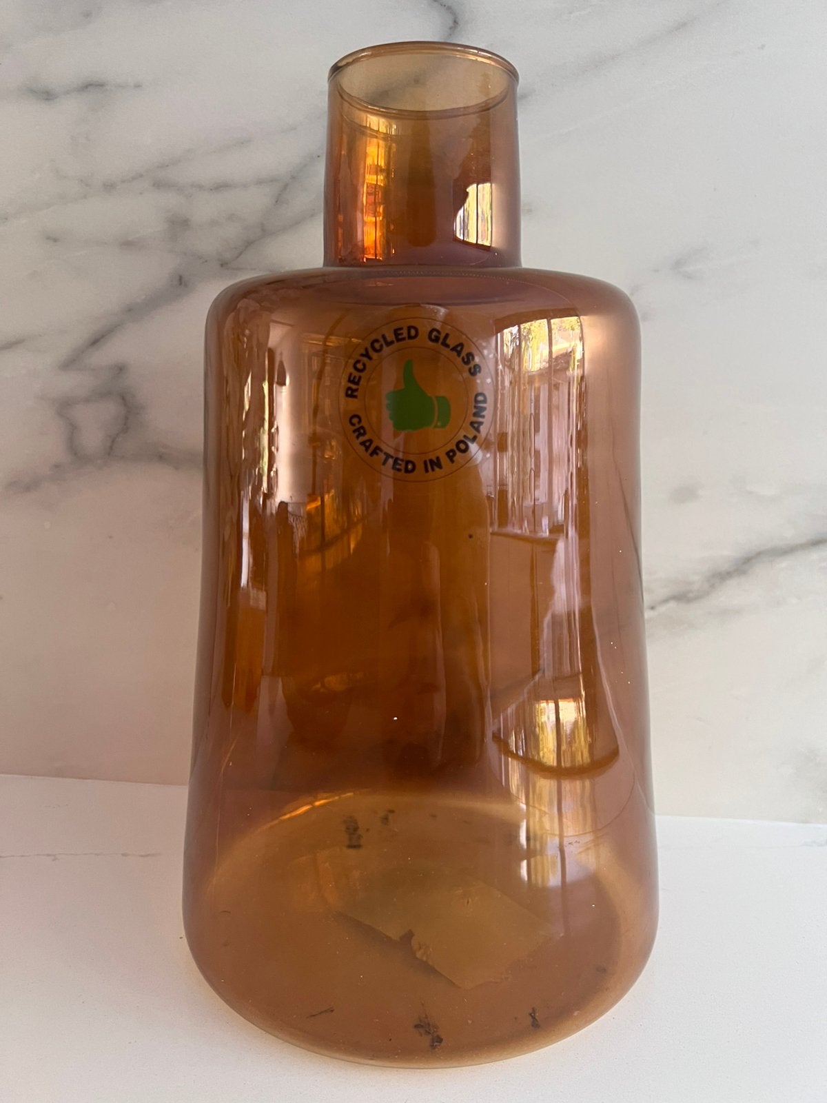 AMBER BRUIN GLAS GLAZEN VAAS SCHOUDER VAAS GERECYCLED GLAS, Bruin, 30 cm, Ophalen of Verzenden, Gerecycled glas