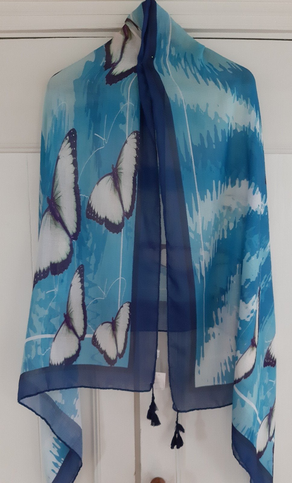 Vlinder sjaal blauw/ wit --katoen/ viscose, Ophalen of Verzenden, Nieuw, Maat 38/40 (M), Sjaal