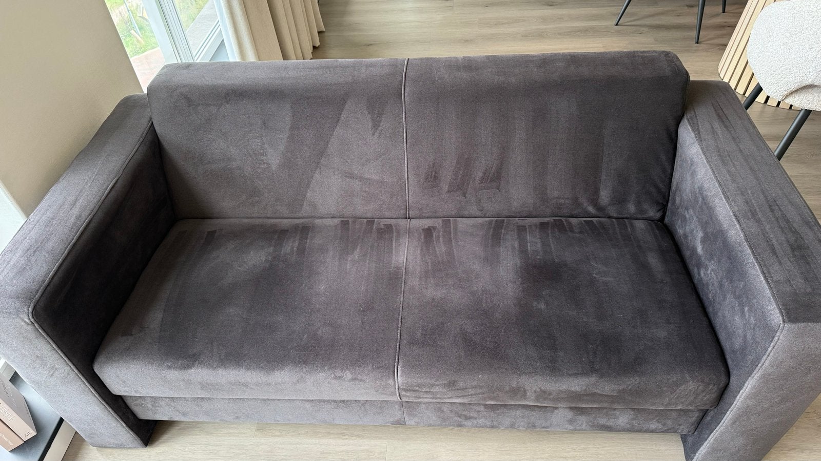Grijze Montel bank in zeer goede staat, Ophalen, 75 tot 100 cm, Zo goed als nieuw, Rechte bank