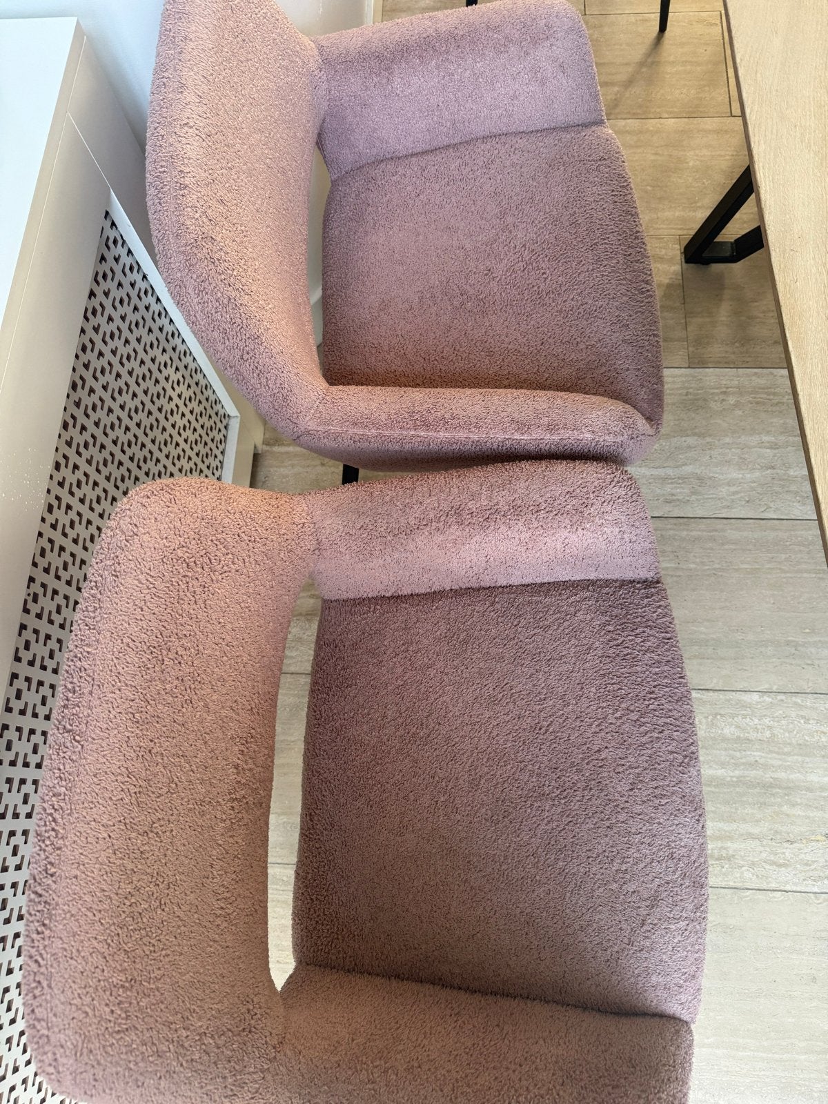 Set van 4 roze teddy eetkamerstoelen, Ophalen, Gebruikt, Overige kleuren, Vier