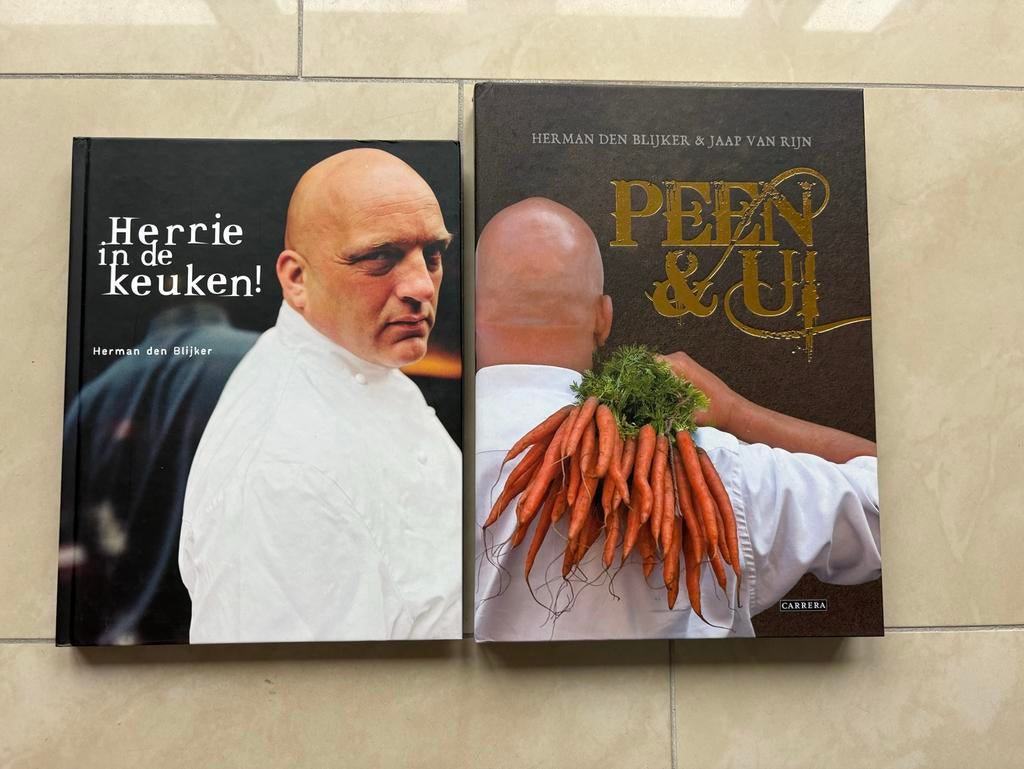 2 kookboeken Herman den Blijker: Peer & Ui en Herrie in de K, Ophalen of Verzenden, Zo goed als nieuw, Nederland en België, Hoofdgerechten