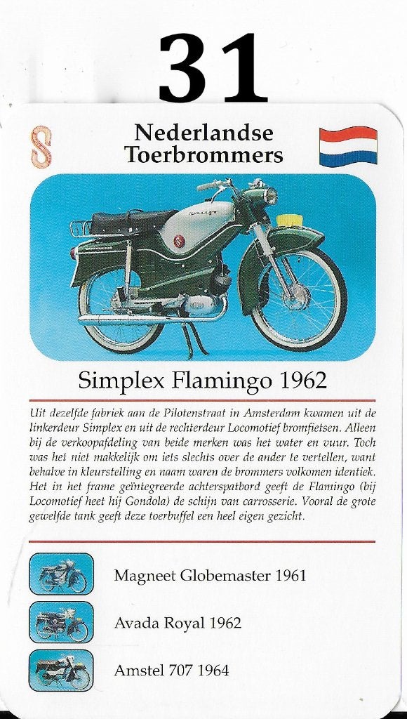 Verzamelkaartje 31 bromfiets simplex flamingo ( 1962 ), Ophalen of Verzenden, Zo goed als nieuw, Auto's
