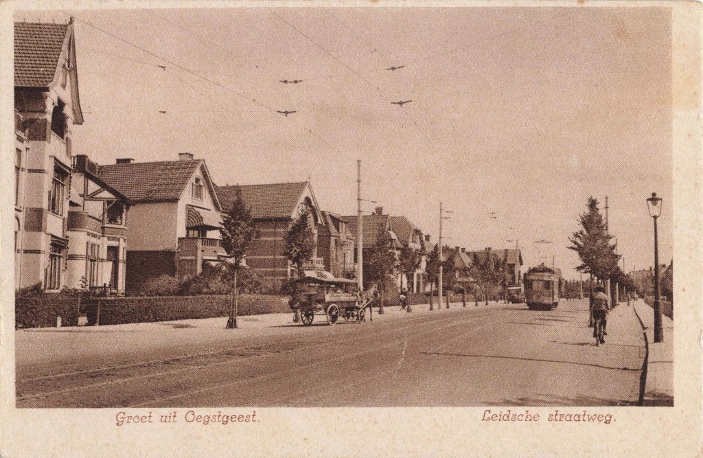 Oegstgeest Leidsche straatweg met tram ZR1427, Ophalen, 1920 tot 1940, Ongelopen, Zuid-Holland