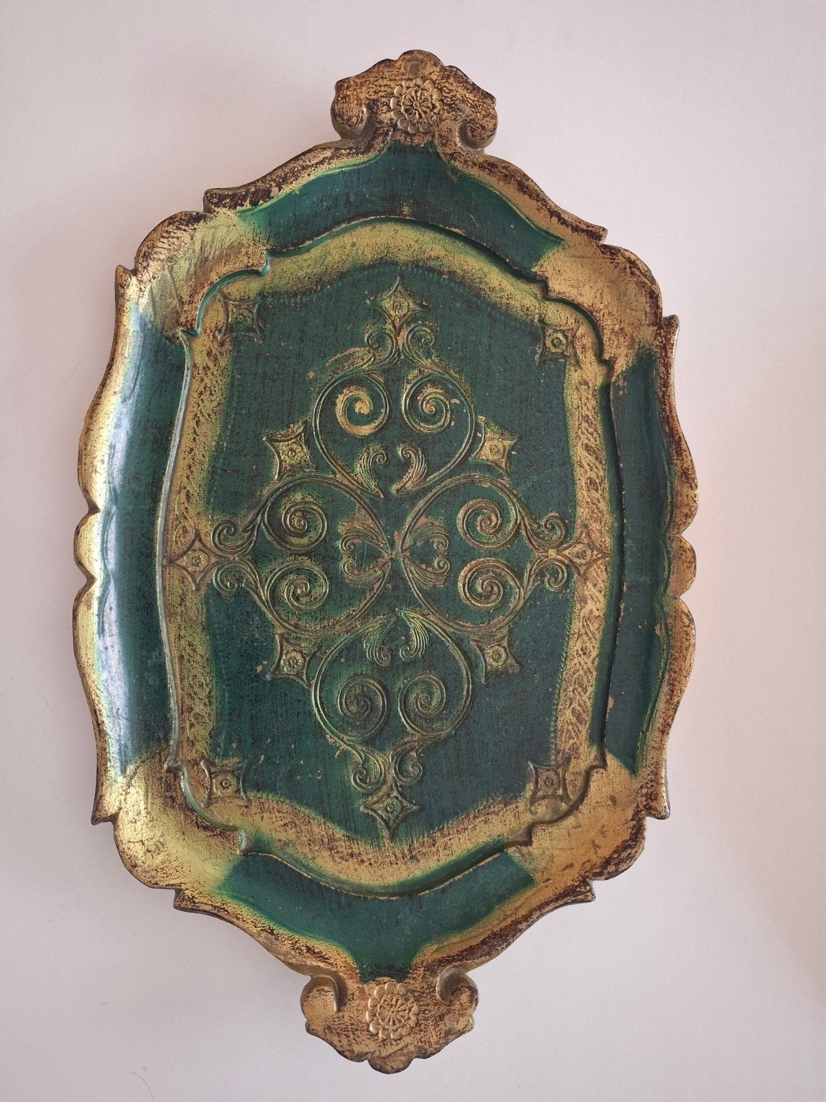 Vintage Italiaans Dienblad Groen Goud Barok Stijl, Ophalen of Verzenden