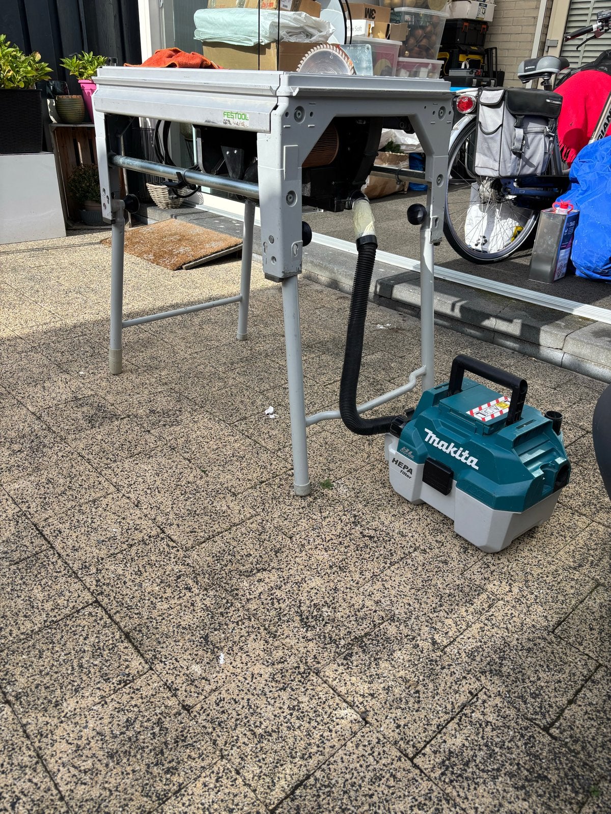 Festool tafelzaag CS 70 EB Precisio met Bosch accu stofzuige, Gebruikt, 70 mm of meer, Overige typen, Ophalen of Verzenden