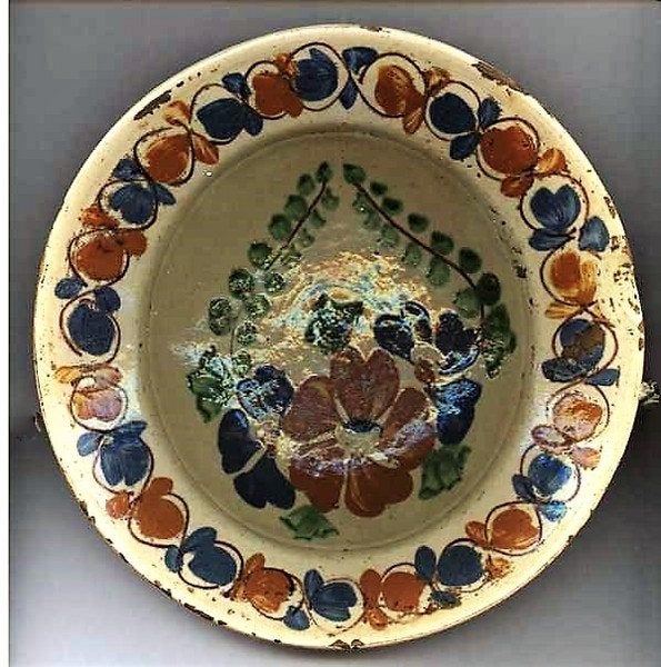Mooi antiek Transsylvaans wandbord met bruine bloemen (6), Ophalen
